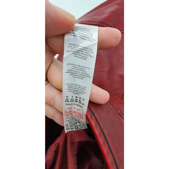 New NWT PLT Faux Leather Oversized Seam Detail Red Jacket 10 Tall - Picture 12 of 14